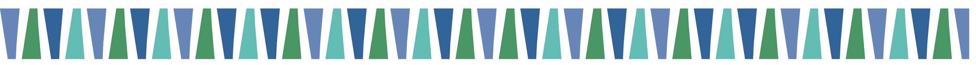 Decorative dividing line composed of multi-colored blue and green triangles, matching the Friends of the Longmont Museum logo